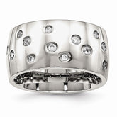Stainless Steel Polished Wedding Band with CZ Elegant Design
